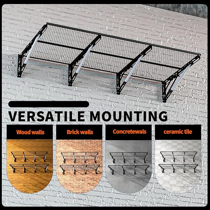 Heavy Duty Foldable Garage Storage Shelves Wall Mounted Metal Rack Unit Organizer with Removable Edge Barriers, Adjustable System for Corner Wall Use, 52.76 Inch Long 24.45 Inch Large