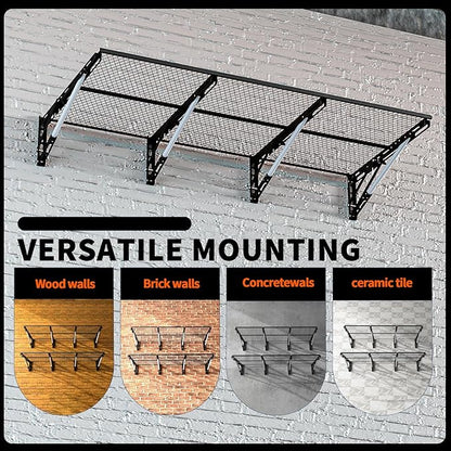 Heavy Duty Foldable Garage Storage Shelves Wall Mounted Metal Rack Unit Organizer with Removable Edge Barriers, Adjustable System for Corner Wall Use, 52.76 Inch Long 24.45 Inch Large