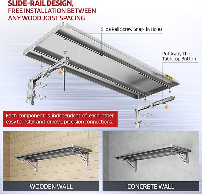 1.2x3FT Adjustable Garage Shelf Wall Mounted Fold Down Shelf Metal Heavy Duty Sliver 1Pack