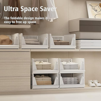 Proarea 4 Pack Stackable Plastic Storage Basket Closet Organizer Bin Foldable Clothes Organizer Storage Drawer Shelf Container for Living Room Bathroom Kitchen Office (2L+2S)