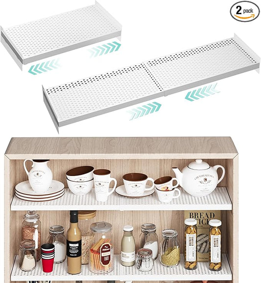 2Pack Expandable Tension Shelf, Heavy-Duty Metal Cabinet Closet Shelves Organizer, Adjustable Shelves, Closet Shelving System Wall Mounted for Cabinet Wardrobe Cupboard Kitchen Bathroom