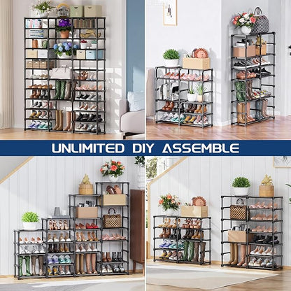 Mavivegue 3 Row 12 Tiers Shoe Rack, Large Storage Space, Metal Shoe Rack Organizer for Entryway, Closet, Bedroom, Garage,Black