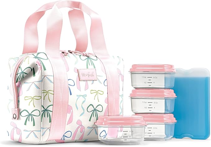 Fit & Fresh Neoprene Lunch Bag For Women, Insulated Womens Lunch Bag For Work, Tear & Stain Resistant Large Lunch Box For Women With Containers and Ice, Machine Washable Remi Bag, Dainty Bows