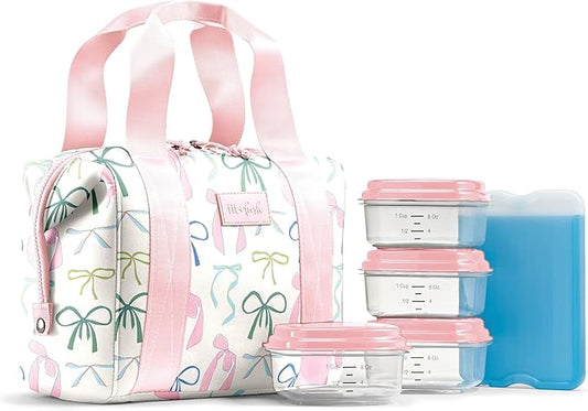 Fit & Fresh Neoprene Lunch Bag For Women, Insulated Womens Lunch Bag For Work, Tear & Stain Resistant Large Lunch Box For Women With Containers and Ice, Machine Washable Remi Bag, Dainty Bows
