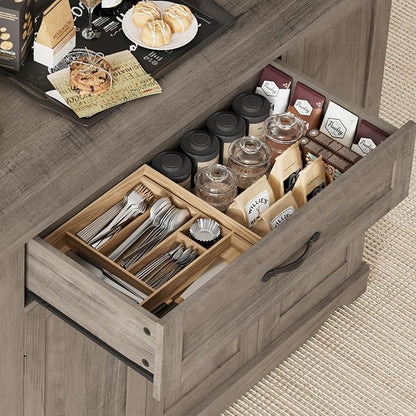 HOSTACK Kitchen Island Cart with Storage, 47'' Kitchen Storage Island on Wheels with 2 Drawers, Rolling Island Table with Adjustable Shelves, Mobile Buffet Sideboard Cabinet for Dining Room, Ash Gray