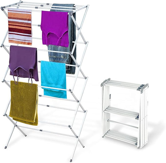 BLACK+DECKER 4-Tier Expandable Collapsible Clothes Drying Rack, Telescopic Height, Foldable Space-Saving Laundry Air Dryer for Towels, Shirts & Delicates – Durable Steel, No Tools Needed