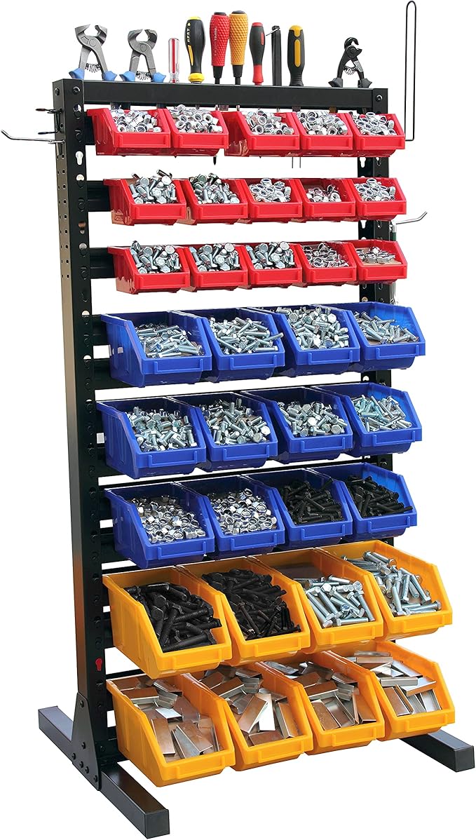 King's Rack Hanging Bin Rack Storage System Heavy Duty Steel Rack Organizer Shelving Unit w/ 35 Plastic Bins in 8 tiers