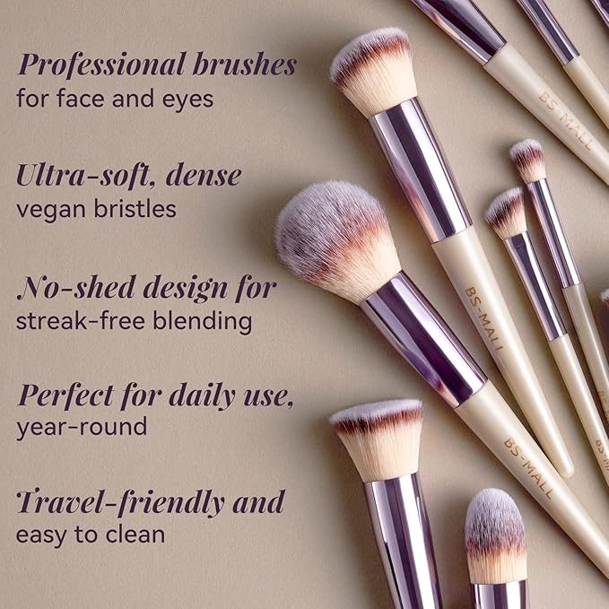 BS-MALL Makeup Brush Set 18 Pcs Premium Synthetic Foundation Powder Concealers Eye shadows Blush Makeup Brushes with black case