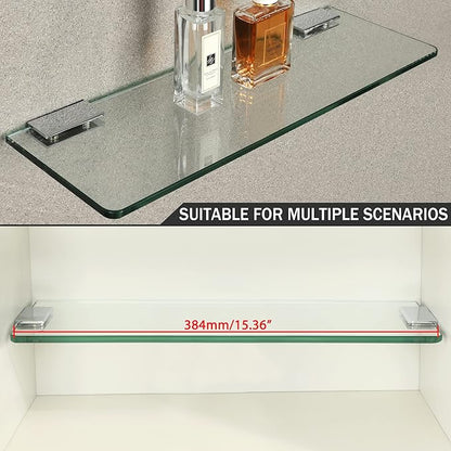 SAYAYO Floating Glass Shelves for Bathroom, 2/7 Inch Thicken Tempered Glass Shelf for Wall, 15 x 5 Inch 2 Pcs, Clear