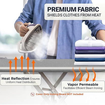 Ironing Board Cover and Pad 18"x49" Extra Thick Natural Cotton, Scorch and Stain Resistant Iron Board Cover, Wide Ironing Board Cover with Fasteners Heavy Duty Heatproof Elastic Edge Gray
