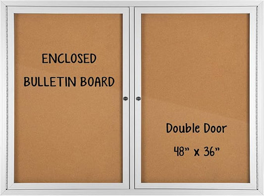 INNOVART Enclosed Bulletin Board 48”x36”, Lockable Cork Noticeboard with Aluminum Frame, Outdoor Enclosed Bulletin Board Weatherproof, Wall Display Case with Swing-Open Door Information Cabinet