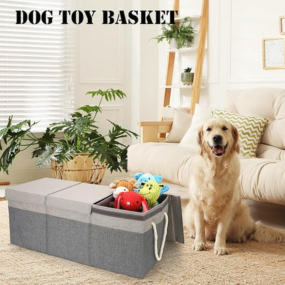Extra Large Dog Toy Basket With Lid, Foldable Dog Toy Box for Living Room Area, 29.5" Basket for Dog's Toys, Clothes, Organizers and Storage with Hard Board, Anti-slip for Pet Supplies