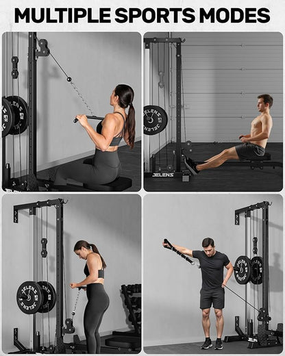 RC01 Foldable LAT Pulldown Machine with Adjustable seat, Wall Mount Cable Station with 16 Adjustable Positions, Cable Machine Home Gym 2 in 1, Functional Trainer with Rowing and LAT Pulldown