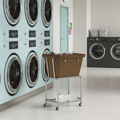ELYKEN Rolling Laundry Hamper with Wheels, Laundry Cart with Removable Bag, Heavy Duty Metal Frame, 2-Tier Clothes Basket Hamper with Shelf for Closet, Bedroom, Bathroom, Laundry Room, Camel Brown
