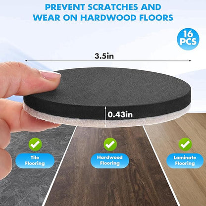 16-Pack Furniture Sliders for Hardwood Floors, Save 80% Effort Safely and Easily, The Glide Tool Set for Heavy Furniture and Appliances, Reusable Floor Protectors and Moving Pads (16 Felt 3.5" Slider)