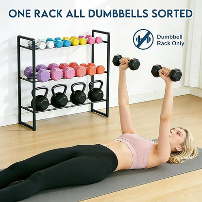 LOFTEY 3 Tier Adjustable Dumbbell Rack, 330 lbs Capacity Metal Weight Storage Rack, Space-Saving Home Gym Storage for Kettlebell & Free Weights, Dumbbell Stand Only