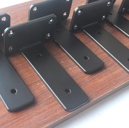 4 Pack - 5 inch Black Hidden L Shelf Bracket (1/5 Inch Thicked) Iron Floating Shelf Brackets Rustic Industrial Metal Brackets for Shelf Support