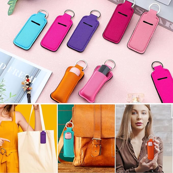 Yisong 40/60/ 80 Pack Lipstick Holder Keychains Bulk Neoprene Lip Balm Holder Keychain Lip Gloss Sleeve Pocket Women Presents