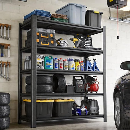 Heavy Duty Metal Garage Shelving Unit, 5-Tier Adjustable Steel Storage Shelves, 3000 lbs Capacity Garage Storage Rack Organizer, Black 71.2" H x 35.4" W x 13.8" D