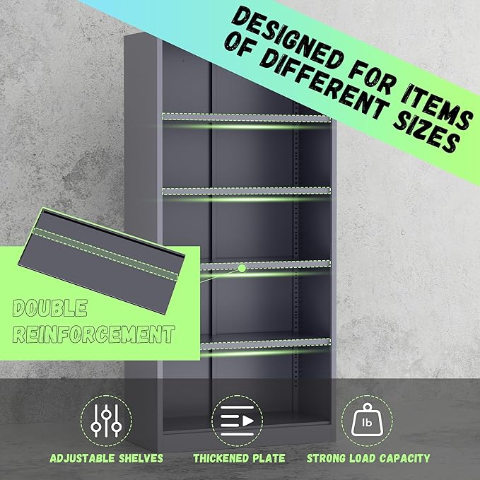 Bonusall 72" Metal Garage Storage Cabinet, 2 Locking Doors & 4 Adjustable Shelves Tall Storage, Heavy Duty Steel Tool Cabinet for Home, Office, Warehouse, School (White Grey)