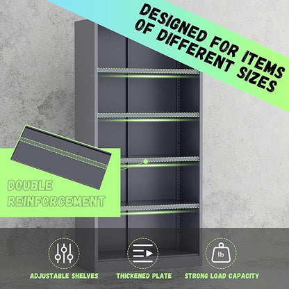 Bonusall 72" Metal Garage Storage Cabinet， Heavy-Duty Steel Cabinet with 2 Locking Doors & 5 Adjustable Shelves for Home, Office, or Workshop Organization(White Grey)