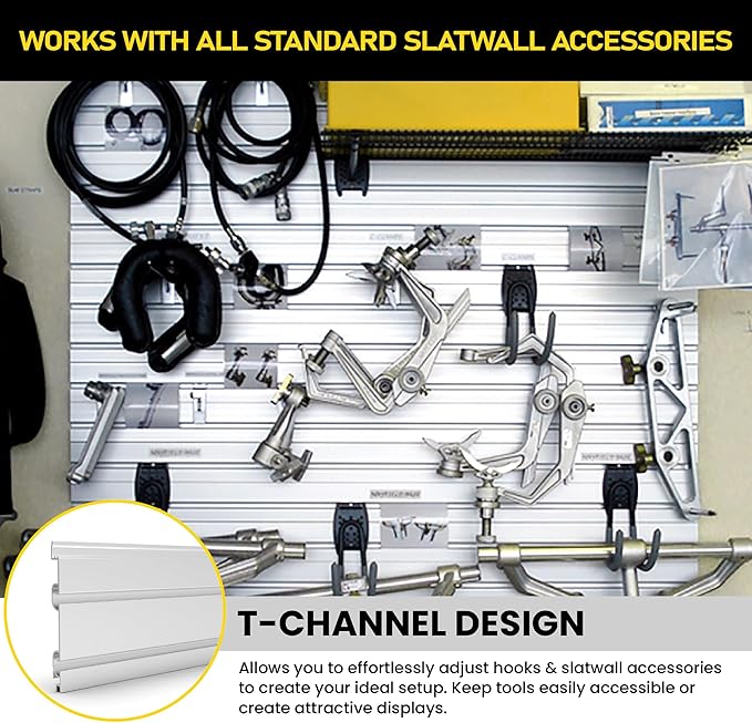 DLDirect Aluminum Slatwall Panel Heavy Duty Wall Mounted Slat Wall Garage Organizer - Interlocking Paneling Storage System (8'H x 4'W) - Black