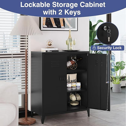 Metal Storage Cabinet,Home Office Cabinet with Doors and Adjustable Shelves,Locking Cabinet with Adjustable Leg Levelers for Garage Storage Tool Cabinets(Black)