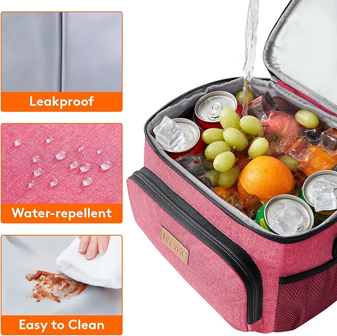 Lifewit Reusable Insulated Lunch Bag, Portable Cooler Freezable Soft Lunchbox Leakproof with Adjustable Shoulder Strap for Men Women Adult for Work Picnic or Travel, 9L 12 Can, Pink
