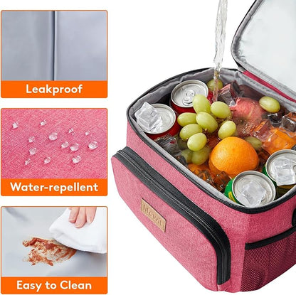 Lifewit Reusable Insulated Lunch Bag, Portable Cooler Freezable Soft Lunchbox Leakproof with Adjustable Shoulder Strap for Men Women Adult for Work Picnic or Travel, 9L 12 Can, Pink