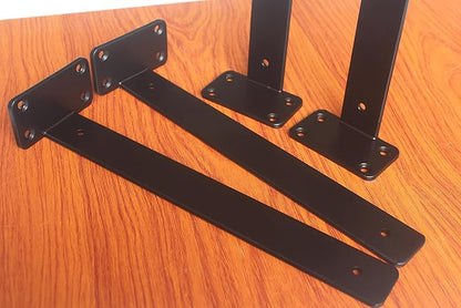 8 Pack - 12 inch Black Hidden L Shelf Bracket (1/5 Inch Thicked) Iron Floating Shelf Brackets Rustic Industrial Metal Brackets for Shelf Support