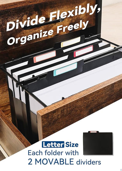 Plastic High Capacity Hanging File Folders, 4" Expansion for Bulky Documents, Side-Sealed Accordion Pocket, Supports Heavy Files, Letter Size, Movable Dividers, Insertable Tabs, 6 Pack