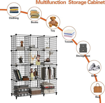 AWTATOS 12 Cube Storage Wire Closet Organizers DIY Stackable Storage Shelves Bookcase Cabinet for Home Office, Black