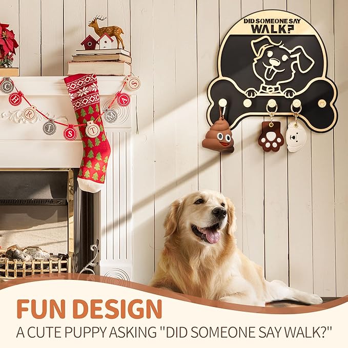 MTERSN Dog Leash Holder for Wall - Decorative Key Organizer and Leash Holder Wall Mount with 5 Dogs Paw Print Hooks for Dogs Leashes,Coat,Toys- Dog Accessories Organizer for Rustic Home Decor