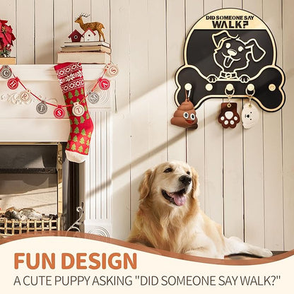 MTERSN Dog Leash Holder for Wall - Decorative Key Organizer and Leash Holder Wall Mount with 5 Dogs Paw Print Hooks for Dogs Leashes,Coat,Toys- Dog Accessories Organizer for Rustic Home Decor