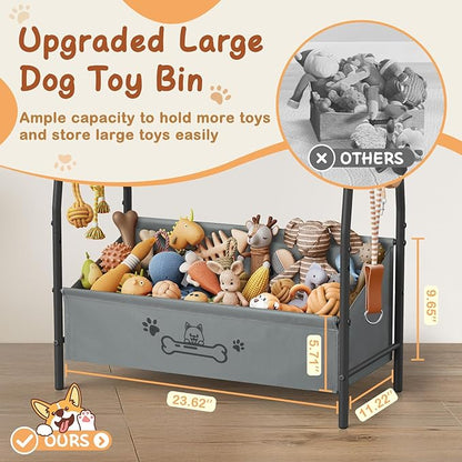 Large Dog Toy Basket (23.6"x11.2"x9.7"), Dogs Toy Bin with Storage Organizer, Trapezoid Toy Box for Dog Stuff Accessories, Pet Toy Storage Holder Chest for Cat Dogs Essential Supplies