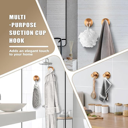 Suction Cup Hooks for Shower No-Drill Bathroom Hooks for Towels, Robes, Loofah Mountable on Bathroom Walls, Kitchen, Glass, Mirrors, Tile and Smooth,Non-Porous Surfaces (2, Champagne Bronze)
