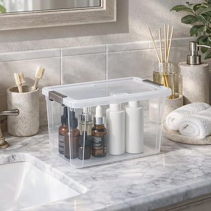 Citylife 7.8 QT 6 Pack Small Storage Bins Plastic Storage Container Stackable Box with Lids for Organizing, Clear White
