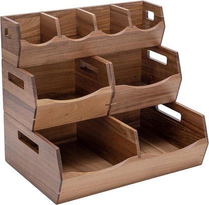 Seville Classics Acacia Wood Premium Organizer Storage Bins for Kitchen Silverware, Pantry, Closet, Office Desk, Pens, Utensils, Makeup, K Cup, Acacia, Stackable Bin Set (4 Piece)