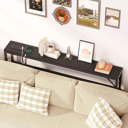 47.2'' Skinny Console Table with Power Outlet, 5.91" Behind Couch Table with Charging Station, Long Sofa Table, Narrow Entryway Table for Living Room, Foyer, Hallway, Black