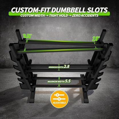 Heavy Duty Dumbbell Rack, Double-Side Extension Holder for Dumbbells & Kettlebells Home Gym Storage Rack