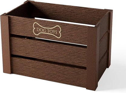 Hope Haven Wooden Dog Toy Box – Premium Chew-Resistant Solid Wood Pet Storage Bin – Aesthetic Large Capacity Organizer for Dog Toys, Leashes & Treats – Designer Home Decor (15x11x8, Natural Brown)