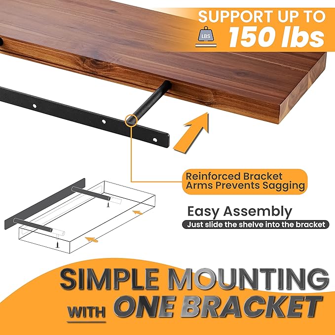 BATODA 24" Heavy Duty Floating Shelf Bracket (2 pcs) – Solid Steel Blind Shelf Supports - Hidden Brackets for Floating Wood Shelves - Blind Shelf Support - Shelving Mounting Hardware Included(Pack 2)