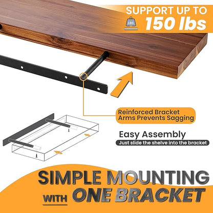 BATODA 24" Heavy Duty Floating Shelf Bracket (2 pcs) – Solid Steel Blind Shelf Supports - Hidden Brackets for Floating Wood Shelves - Blind Shelf Support - Shelving Mounting Hardware Included(Pack 2)