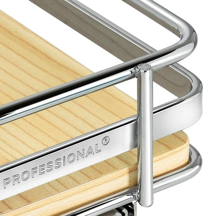 LYNK PROFESSIONAL® Élite™ Pull Out Spice Rack Organizer for Inside Kitchen Cabinets - 6-3/8 inch Wide - Slide Out Drawer – Wood/Chrome Sliding Spice Organization for cabinet - Spice Racks - 1 Tier