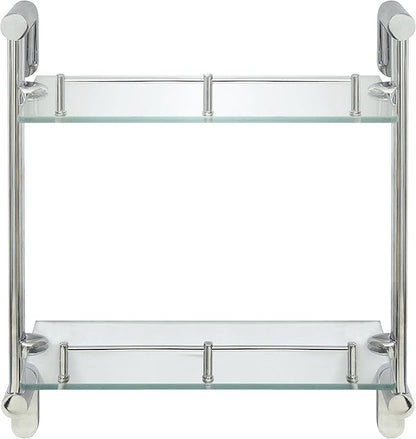 Double Wall Glass Shelf with Pre-Installed Rail - Polished Chrome - Oval Series - 5 Year Warrantee