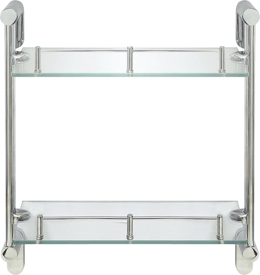 Double Wall Glass Shelf with Pre-Installed Rail - Polished Chrome - Oval Series - 5 Year Warrantee