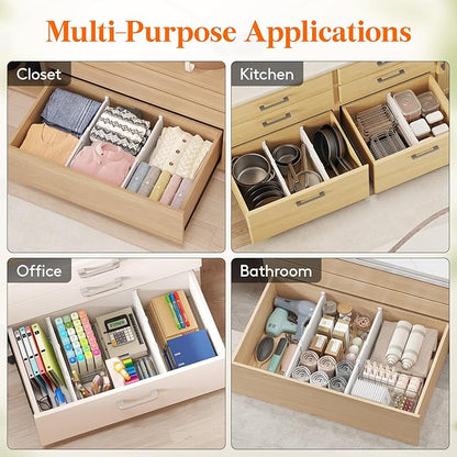 Lifewit 8" Tall 6 Pack Drawer Dividers, 35-56.5cm/13.8-22.2" Expandable Drawer Divider for Clothes, Adjustable Dresser Drawer Organizers, Drawers Separators for Dresser/Bathroom/Closet/Kitchen White