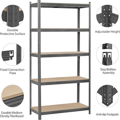Topeakmart 5-Tier Garage Storage Shelving Unit Adjustable Metal Shelves Heavy Duty Utility Shelves Storage Racks-Dark Gray, 35.5 x 16 x 71 Inch