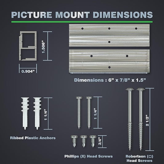 HOVR Solutions 6" Floating Picture Hanging Kit, Heavy Duty French Cleat Hanger, Aircraft Grade Aluminum, 60lb Capacity Picture Frame Mounting Brackets for Wall Décor
