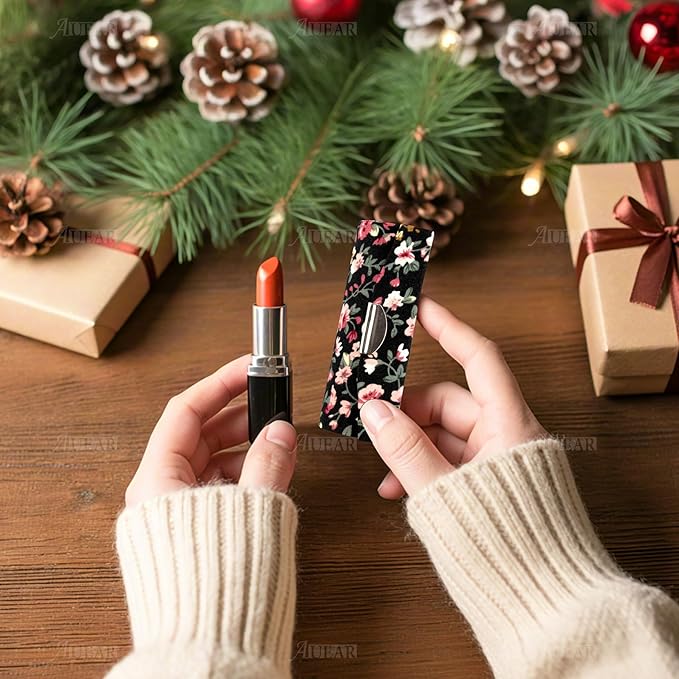 AUEAR, 4 Pack Floral Lipstick Case with Mirror for Purse Travel Holder (Small Flower Pattern)